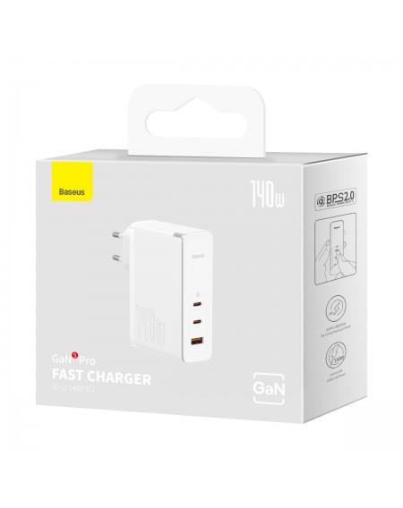 Baseus GaN5 Pro fast charger 2xUSB-C + USB 140W EU white (CCGP100202)