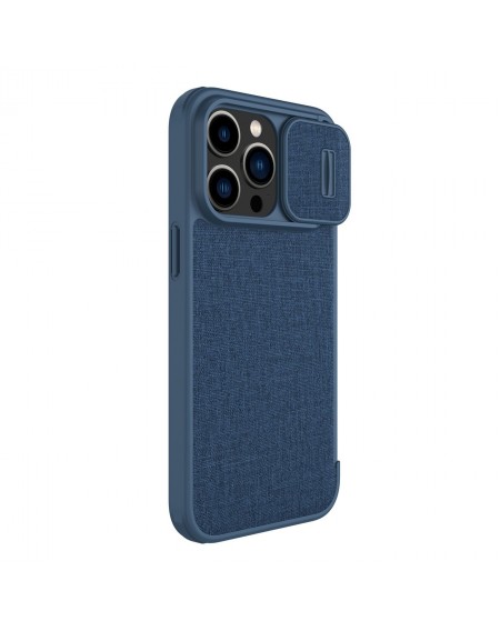 Nillkin Qin Cloth Pro Case Case For iPhone 14 Pro Camera Protector Holster Cover Flip Case Blue
