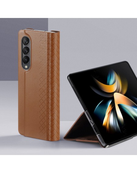 Dux Ducis Bril case for Samsung Galaxy Z Fold4 with a flip wallet stand brown