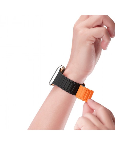 Dux Ducis Strap (Armor Version) Strap for Apple Watch SE, 8, 7, 6, 5, 4, 3, 2, 1 (41, 40, 38 mm) Magnetic Silicone Band Bracelet Black Orange