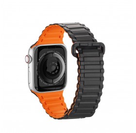 Dux Ducis Strap (Armor Version) Strap for Apple Watch Ultra, SE, 8, 7, 6, 5, 4, 3, 2, 1 (49, 45, 44, 42 mm) Silicone Magnetic Band Bracelet Black Orange