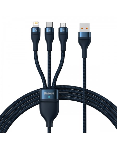 Baseus Flash Series Ⅱ 3in1 Fast Charging Cable USB-A to USB-C / Micro-USB / Lightning 66W 480Mbps 1.2m Blue