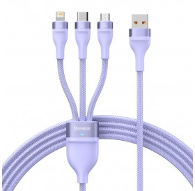 Baseus Flash Series Ⅱ 3in1 Fast Charging Cable USB-A to USB-C / Micro-USB / Lightning 66W 480Mbps 1.2m Purple