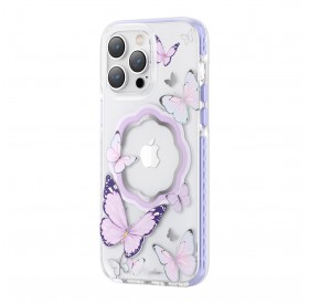 Kingxbar Butterfly Series magnetic case for iPhone 14 MagSafe case with butterflies purple