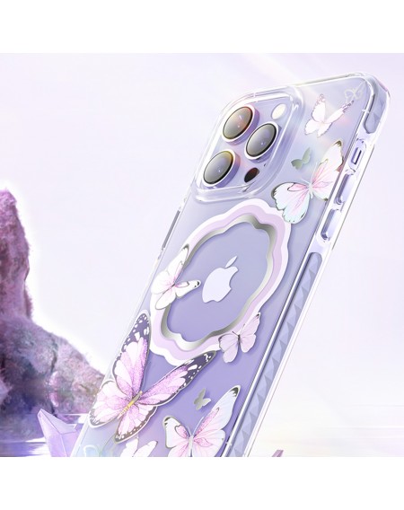 Kingxbar Butterfly Series magnetic case for iPhone 14 Pro MagSafe case with butterflies purple