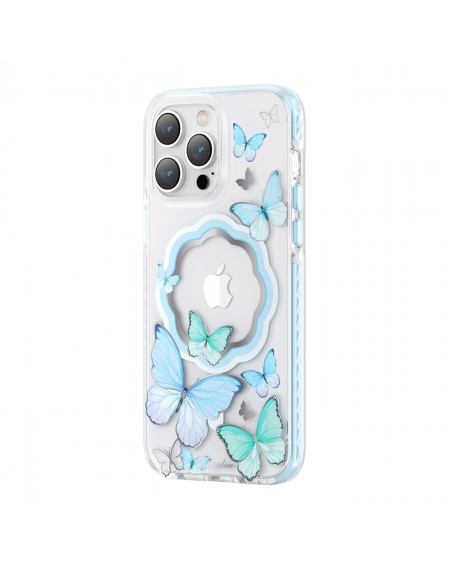 Kingxbar Butterfly Series magnetic case for iPhone 14 Pro MagSafe case with butterflies blue