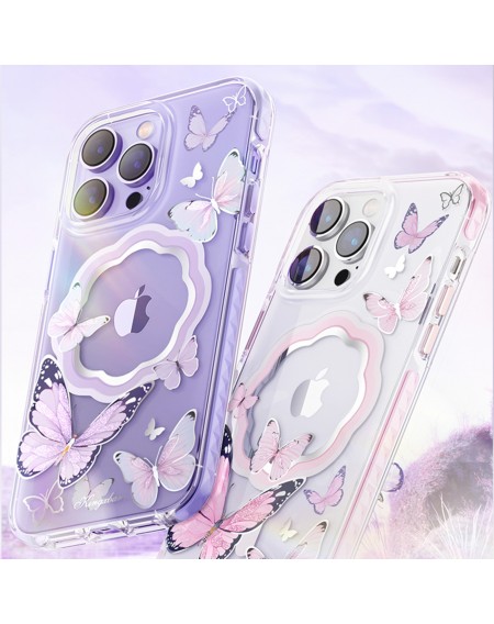 Kingxbar Butterfly Series magnetic case for iPhone 14 Pro Max MagSafe case with butterflies purple