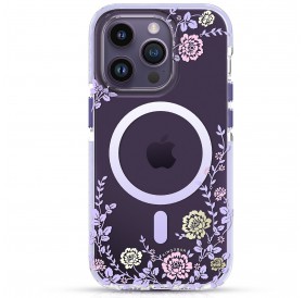 Kingxbar Flora Series magnetic case for iPhone 14 MagSafe decorated with peony flowers print