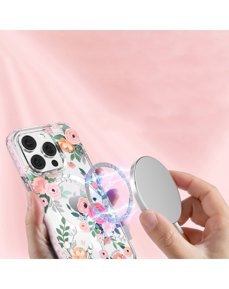 Kingxbar Flora Series magnetic case for iPhone 14 MagSafe decorated with rose flowers print