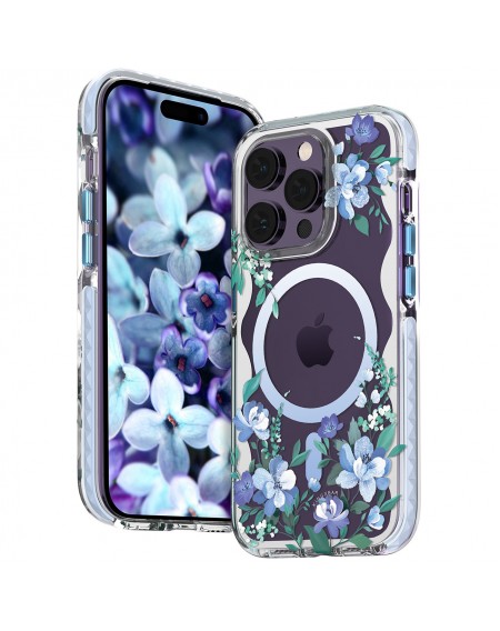 Kingxbar Flora Series magnetic case for iPhone 14 MagSafe decorated with orchid flowers print