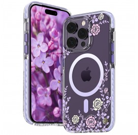 Kingxbar Flora Series magnetic case for iPhone 14 Pro MagSafe decorated with peony flowers print