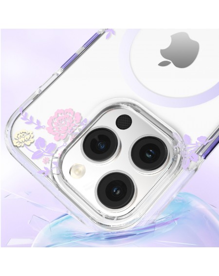 Kingxbar Flora Series magnetic case for iPhone 14 Plus MagSafe decorated with peony flowers print