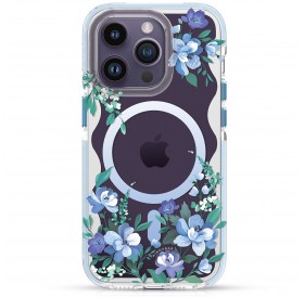 Kingxbar Flora Series magnetic case for iPhone 14 Plus MagSafe decorated with orchid flowers print