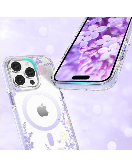 Kingxbar Flora Series magnetic case for iPhone 14 Pro Max MagSafe decorated with peony flowers print
