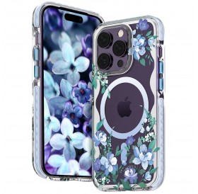 Kingxbar Flora Series magnetic case for iPhone 14 Pro Max MagSafe decorated with orchid flowers print