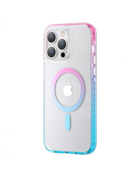 Kingxbar PQY Ice Crystal Series magnetic case for iPhone 14 Plus MagSafe pink and blue