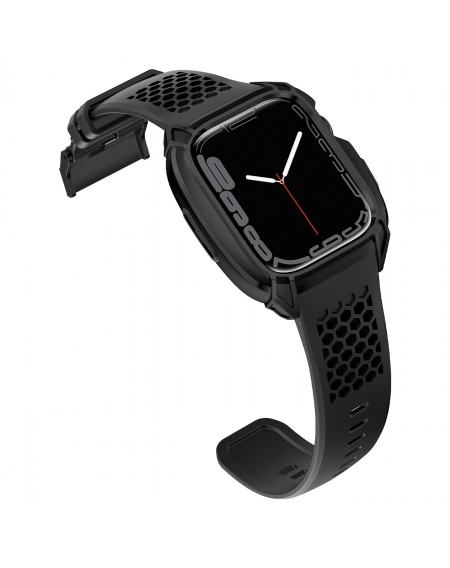 Kingxbar CYF148 2in1 Rugged Case for Apple Watch 8, 7 (45 mm) Stainless Steel with Strap Black