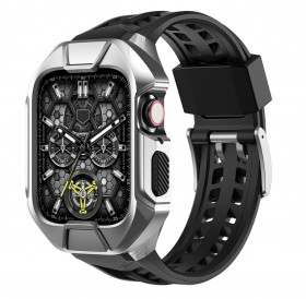 Kingxbar CYF136 2in1 Rugged Case for Apple Watch 8, 7 (45 mm) Stainless Steel with Strap Silver