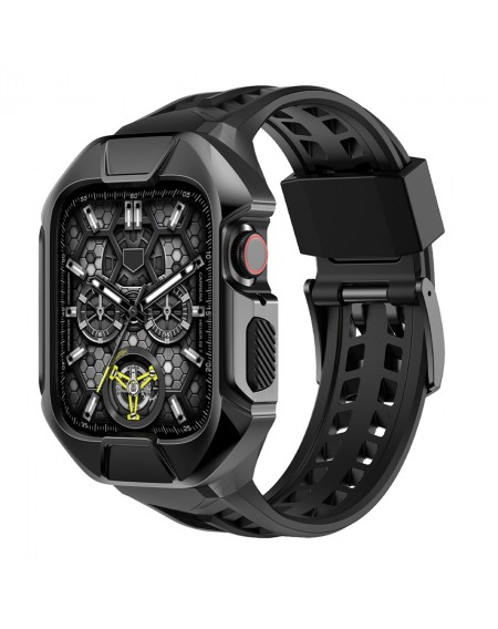 Kingxbar CYF136 2in1 Rugged Case for Apple Watch 8, 7 (45 mm) Stainless Steel with Strap Black