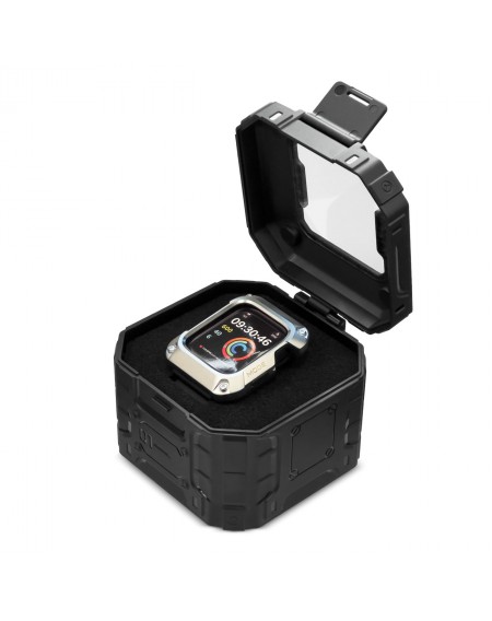 Kingxbar CYF140 2in1 Rugged Case for Apple Watch 8, 7 (45 mm) Stainless Steel with Strap Black