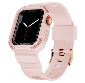 Kingxbar CYF106 2in1 Armored Case for Apple Watch SE, 8, 7, 6, 5, 4, 3, 2, 1 (41, 40, 38 mm) with Strap Pink
