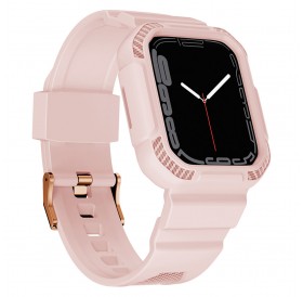 Kingxbar CYF106 2in1 Armored Case for Apple Watch SE, 8, 7, 6, 5, 4, 3, 2, 1 (41, 40, 38 mm) with Strap Pink