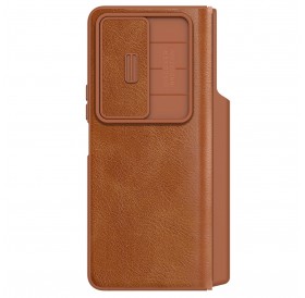 Nillkin Qin Leather Pro Case for Samsung Galaxy Z Fold 4 cover with camera cover and stylus holder brown