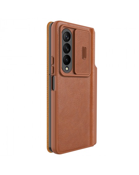 Nillkin Qin Leather Pro Case for Samsung Galaxy Z Fold 4 cover with camera cover and stylus holder brown