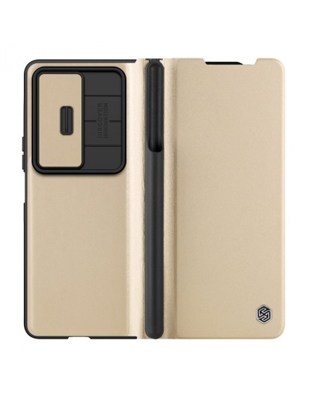 Nillkin Qin Leather Pro Case for Samsung Galaxy Z Fold 4 cover with a cover for the camera and a place for the stylus gold