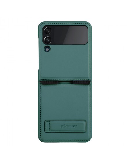 Nillkin Qin Vegan Leather Case for Samsung Galaxy Z Flip 4 cover made of ecological leather stand dark green