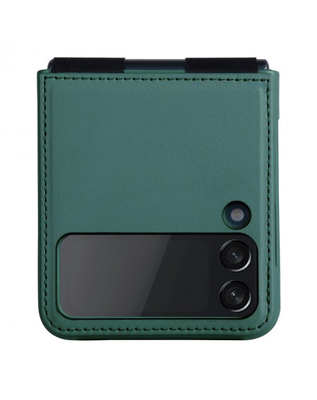 Nillkin Qin Vegan Leather Case for Samsung Galaxy Z Flip 4 cover made of ecological leather stand dark green