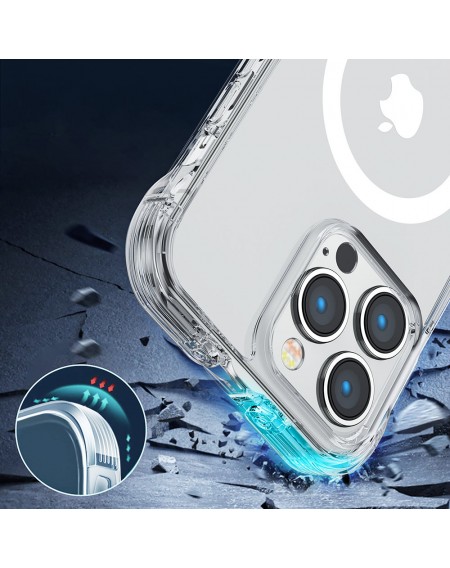 Joyroom Magnetic Defender Magnetic Case for iPhone 14 Pro Max Armored Cover with Hooks Stand Clear (MagSafe Compatible)