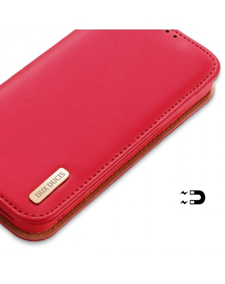 Dux Ducis Hivo Leather Flip Cover Genuine Leather Wallet for Cards and Documents iPhone 14 Red