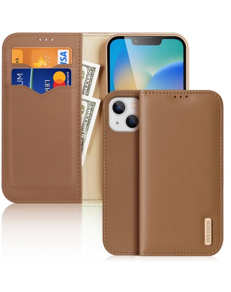 Dux Ducis Hivo Leather Flip Cover Genuine Leather Wallet for Cards and Documents iPhone 14 Brown