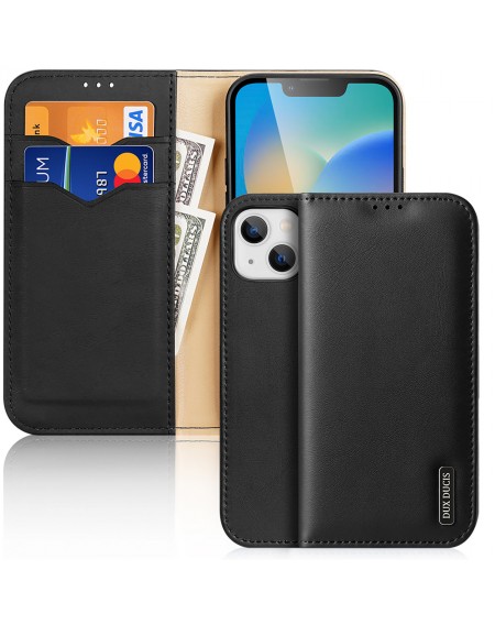 Dux Ducis Hivo Leather Flip Cover Genuine Leather Wallet for Cards and Documents iPhone 14 Plus Black