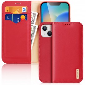 Dux Ducis Hivo Leather Flip Cover Genuine Leather Wallet for Cards and Documents iPhone 14 Plus Red
