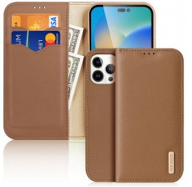 Dux Ducis Hivo Leather Flip Cover Genuine Leather Wallet for Cards and Documents iPhone 14 Pro Max Brown