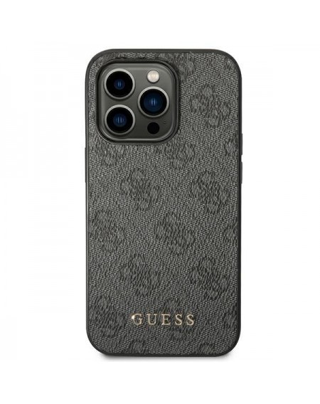 Guess GUHCP14LG4GFGR iPhone 14 Pro 6,1" szary/grey hard case 4G Metal Gold Logo