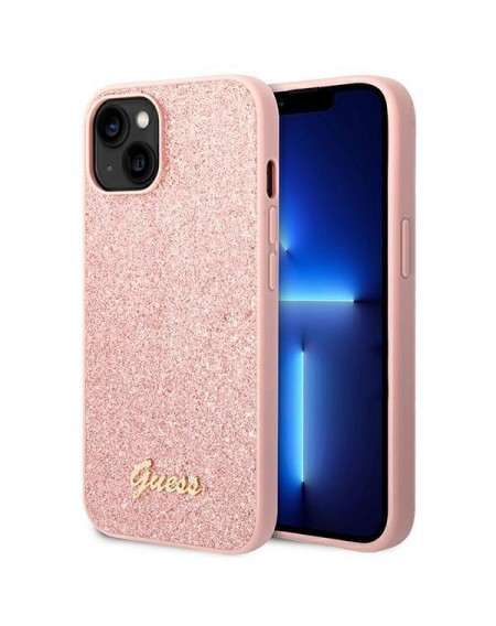 Guess GUHCP14SHGGSHP iPhone 14 6,1" różowy/pink hard case Glitter Script