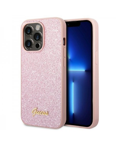 Guess GUHCP14XHGGSHP iPhone 14 Pro Max 6,7" różowy/pink hard case Glitter Script