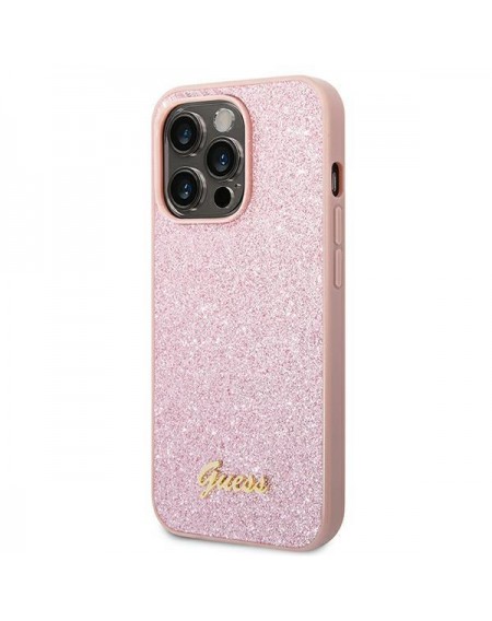 Guess GUHCP14XHGGSHP iPhone 14 Pro Max 6,7" różowy/pink hard case Glitter Script