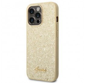 Guess GUHCP14LHGGSHD iPhone 14 Pro 6,1" złoty/gold hard case Glitter Script