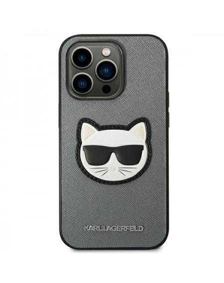 Karl Lagerfeld KLHCP14XSAPCHG iPhone 14 Pro Max 6,7" hardcase srebrny/silver Saffiano Choupette Head Patch