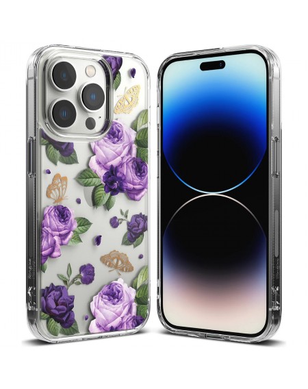 Ringke Fusion Design Armor Case Cover with Gel Frame for iPhone 14 Pro transparent (Purple rose) (FD641E29)