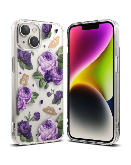 Ringke Fusion Design Armor Case Cover with Gel Frame for iPhone 14 transparent (Purple rose) (FD633E29)