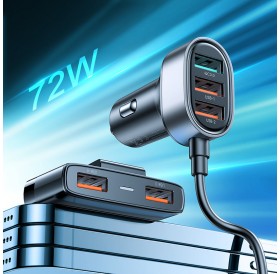 Joyroom fast car charger with extension cable 45W 5xUSB-A black (JR-CL03 Pro)