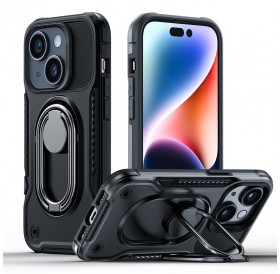 Joyroom Dual Hinge case for iPhone 14 armored case with a stand and a ring holder black