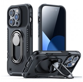 Joyroom Dual Hinge case iPhone 14 Pro Max armored case with a stand and a ring holder black
