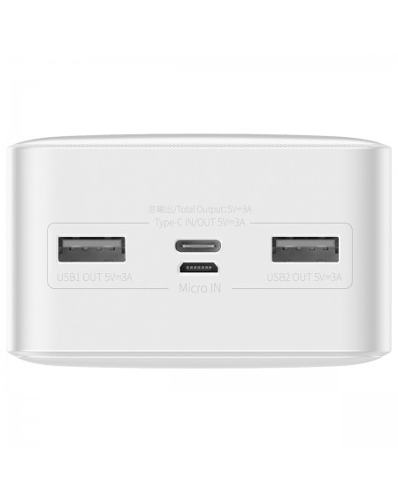Baseus Bipow powerbank with display 30000mAh 15W white (Overseas Edition) + USB-A - Micro USB cable 0.25m white (PPBD050202)