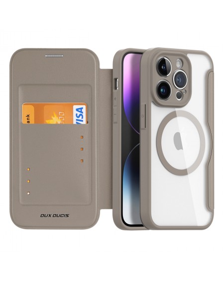 Dux Ducis Skin X Pro case iPhone 14 Pro MagSafe magnetic flip cover beige